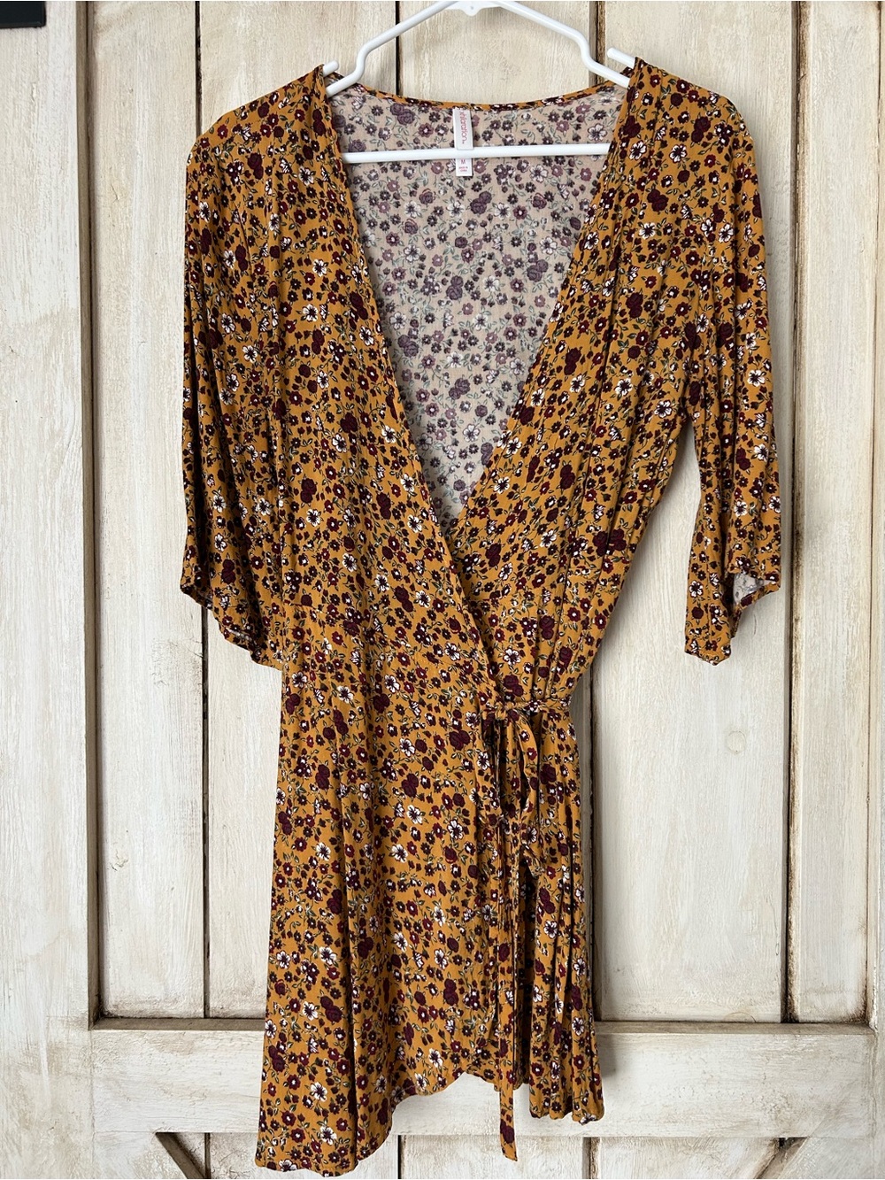 Xhilaration Mustard Floral Wrap Mini Dress